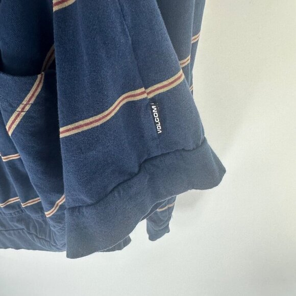 Volcom Mens Navy Striped Hooded Long Sleeve Shirt With Kangaroo Pocket Size L - Picture 6 of 6
